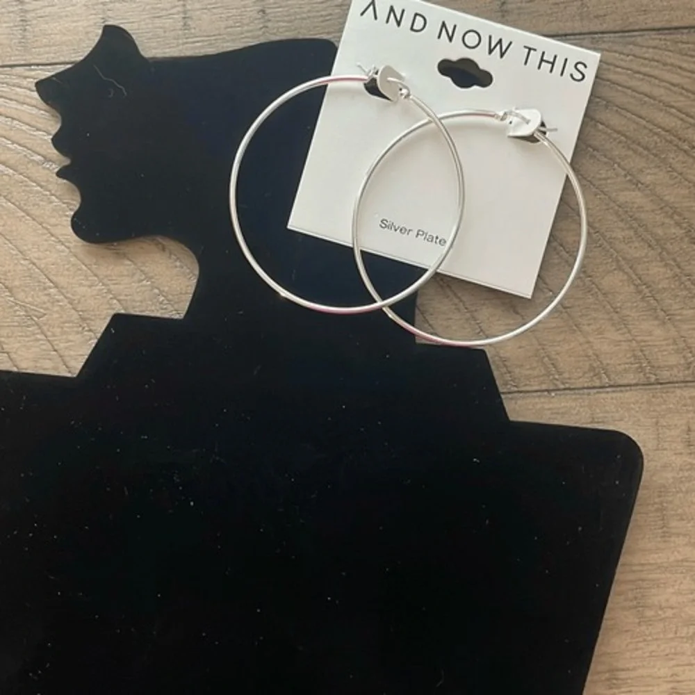 And Now This Womens Silver Plated 3 Inch Large Hoop Earrings Polished Hinge Post